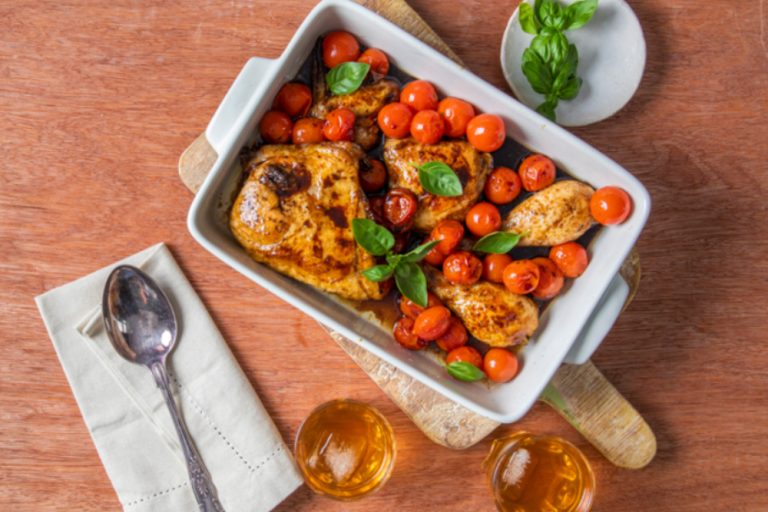 HONEY-BALSAMIC TOMATO BAKED CHICKEN WITH FRESH BASIL - Astral Chicken